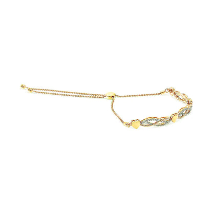 14K Yellow Gold Plated .925 Sterling Silver 1/10 Cttw Diamond Wave and Hearts Bolo Bracelet (I-J Color, I2-I3 Clarity) - 4"-10" Adjustable - Coeur Lumiere de tendresse