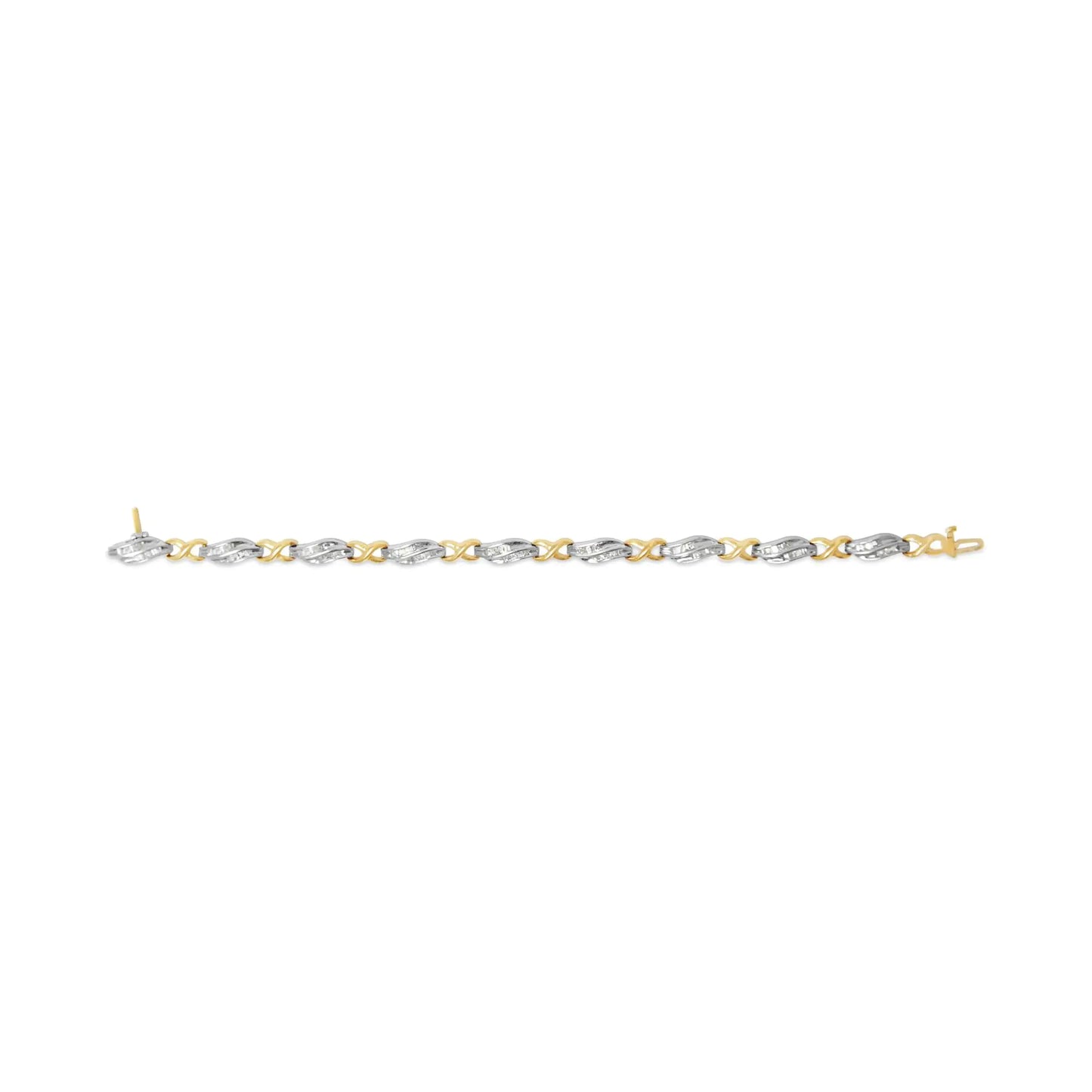 10K Two Tone Gold 1.00 Cttw Channel Set Baguette Diamond Chevron Wave Link 7" Bracelet (I-J Color, I2-I3 Clarity) - Coeur Lumiere de tendresse