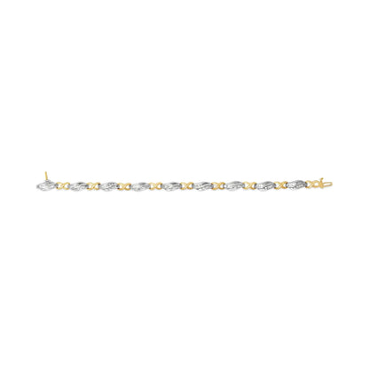 10K Two Tone Gold 1.00 Cttw Channel Set Baguette Diamond Chevron Wave Link 7" Bracelet (I-J Color, I2-I3 Clarity) - Coeur Lumiere de tendresse