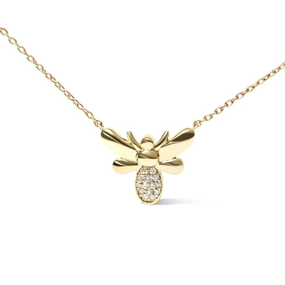 10K Yellow Gold Diamond Accented Bumble Bee Pendant 18" Inch Necklace (H-I Color, I1-I2 Clarity) - Coeur Lumiere de tendresse