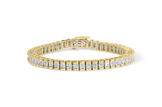 14K Yellow Gold 2.00 Cttw Princess-Cut Diamond Classic Link 7" Bracelet (I-J Color, I1-I2 Clarity) - Coeur Lumiere de tendresse