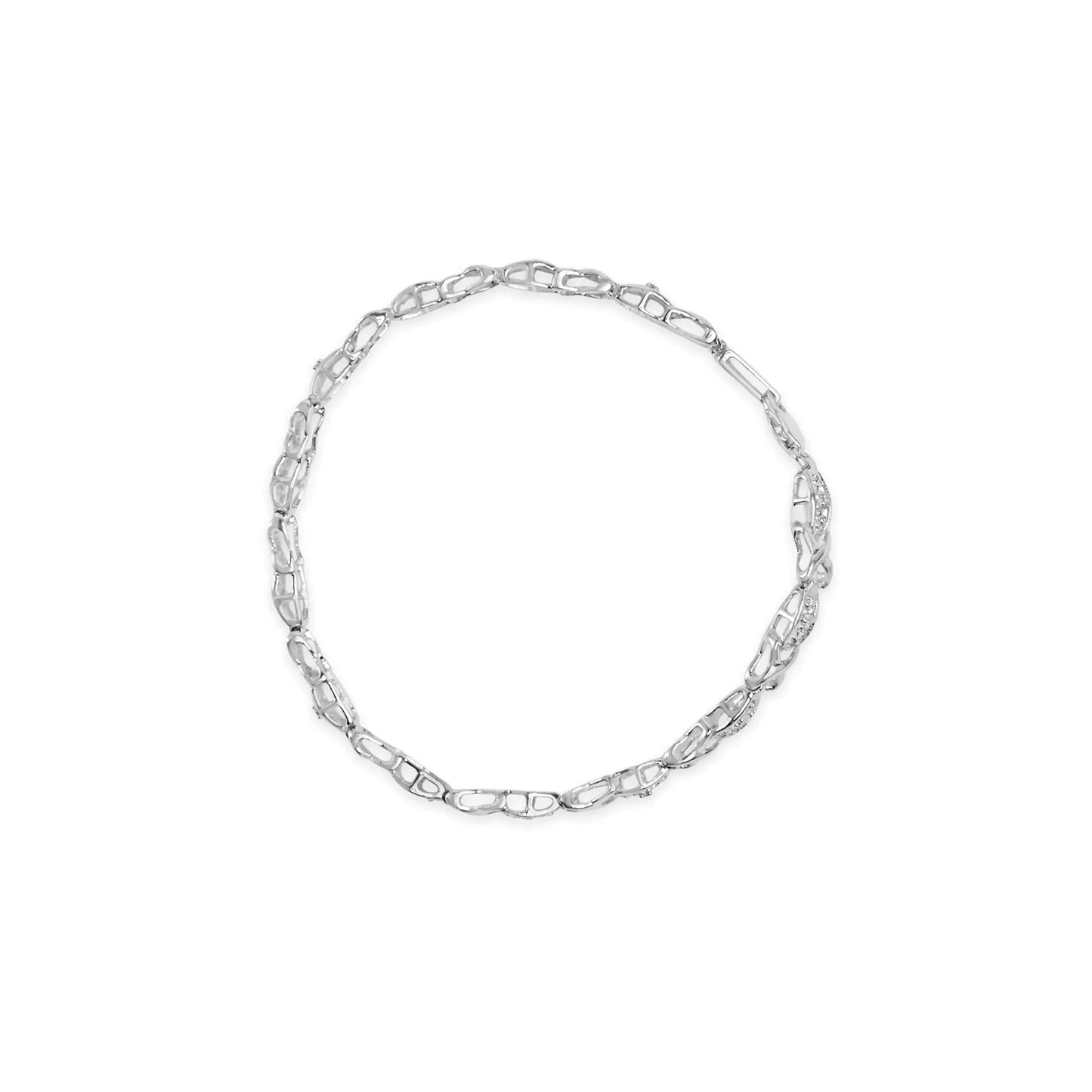 10K White Gold Diamond Accent "X" Link 7" Bracelet (I-J Color, I2-I3 Clarity) - Coeur Lumiere de tendresse