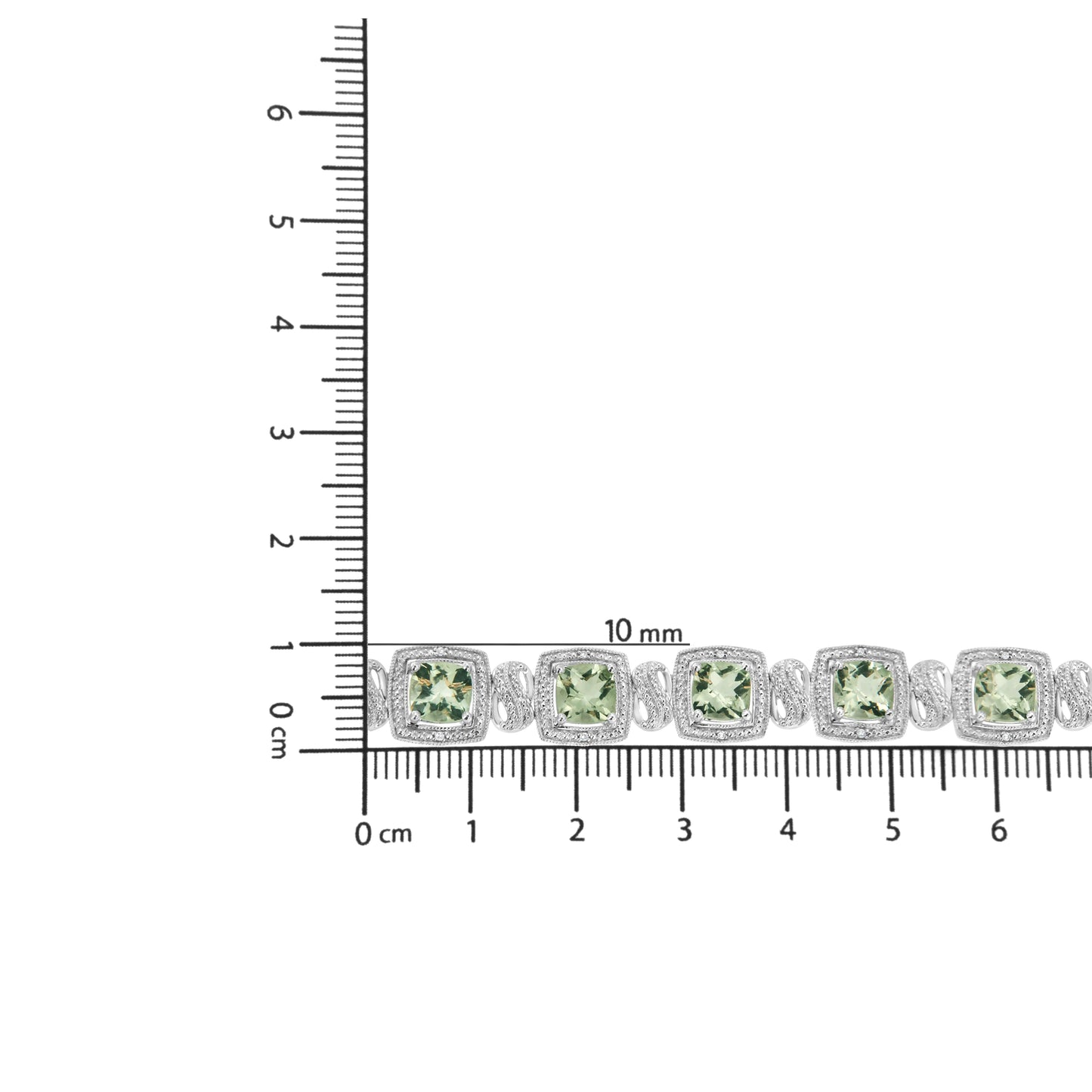 .925 Sterling Silver 7x7 mm Cushion Cut Green Amethyst and 1/10 cttw Single Cut Diamond Square Shape Tennis Bracelet (I-J Color, I1-I2 Clarity) - 7" - Coeur Lumiere de tendresse