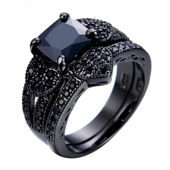 Black Gold Filled Jewelry Zircon Ring - Coeur Lumiere de tendresse