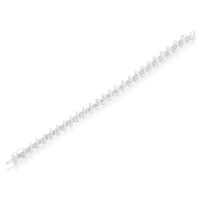 .925 Sterling Silver 3/4 Cttw Diamond Illusion Plate Link Bracelet (I-J Color, I3 Clarity) - Size 7.25" - Coeur Lumiere de tendresse