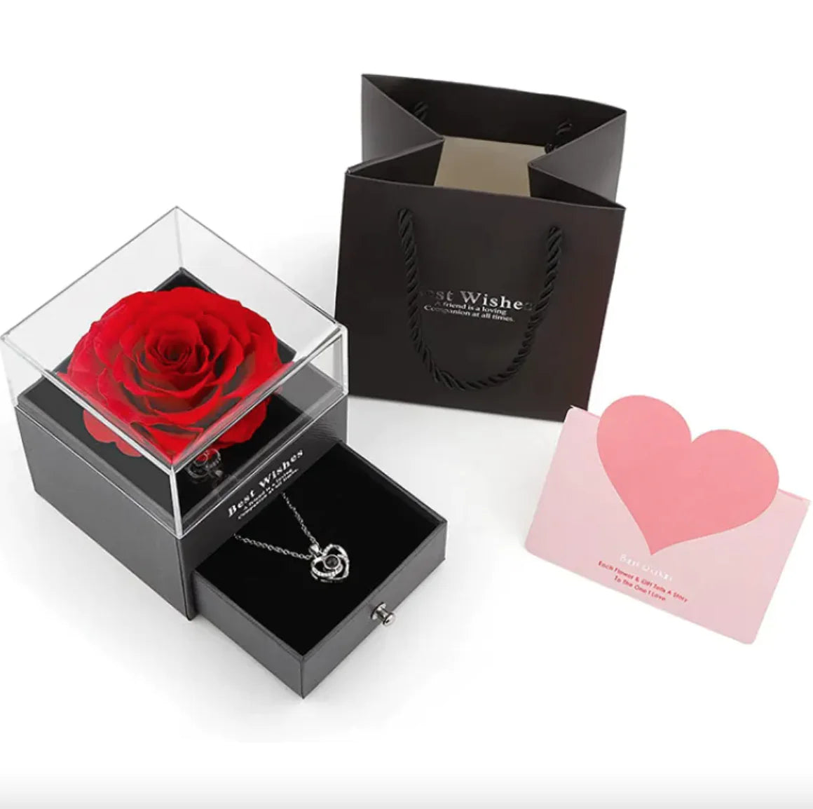 Acrylic Preserved Rose Jewelry Gift Box - Coeur Lumiere de tendresse