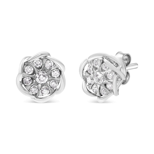 10K White Gold 1/2 Cttw Diamond Floral Cluster Swirl Stud Earrings (H-I Color, I1-I2 Clarity) - Coeur Lumiere de tendresse