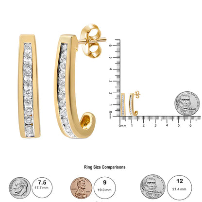 10K Yellow Gold 1/2 Cttw Channel Set Lab Grown Round Diamond J-Hoop Earrings (G-H Color, I1-I2 Clarity) - Coeur Lumiere de tendresse