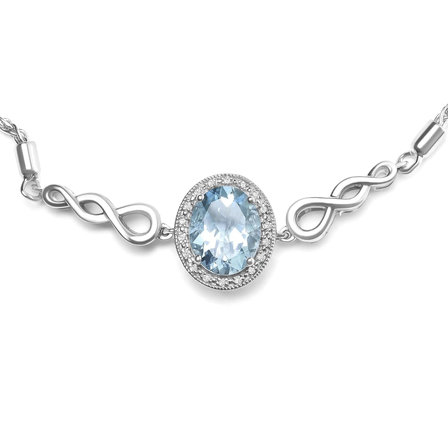 .925 Sterling Silver 10x8mm Oval Blue Topaz and Diamond Accent Lariat 4”-10” Adjustable Bolo Bracelet (H-I Color, SI1-SI2 Clarity) - Coeur Lumiere de tendresse