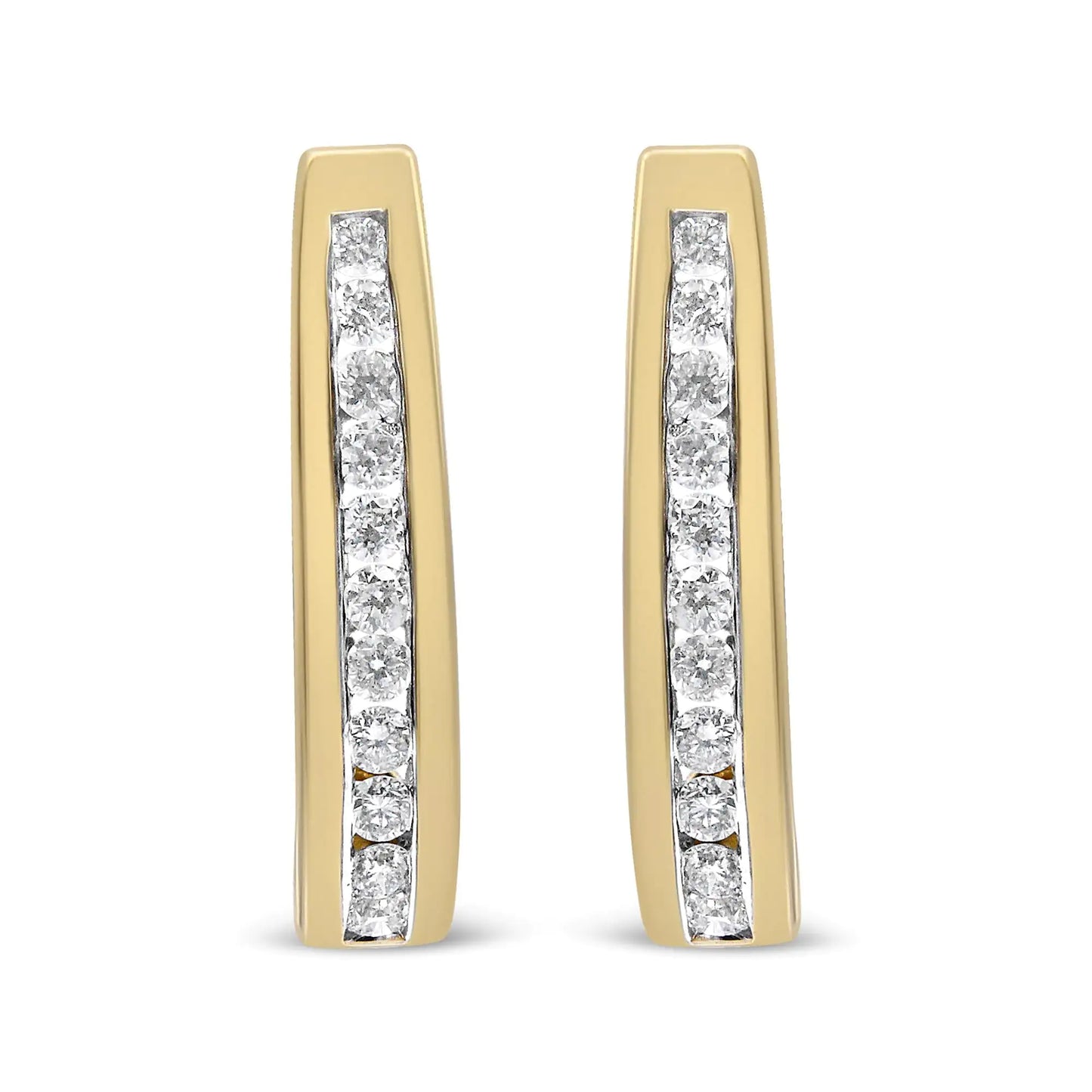 10K Yellow Gold 1/2 Cttw Channel Set Lab Grown Round Diamond J-Hoop Earrings (G-H Color, I1-I2 Clarity) - Coeur Lumiere de tendresse