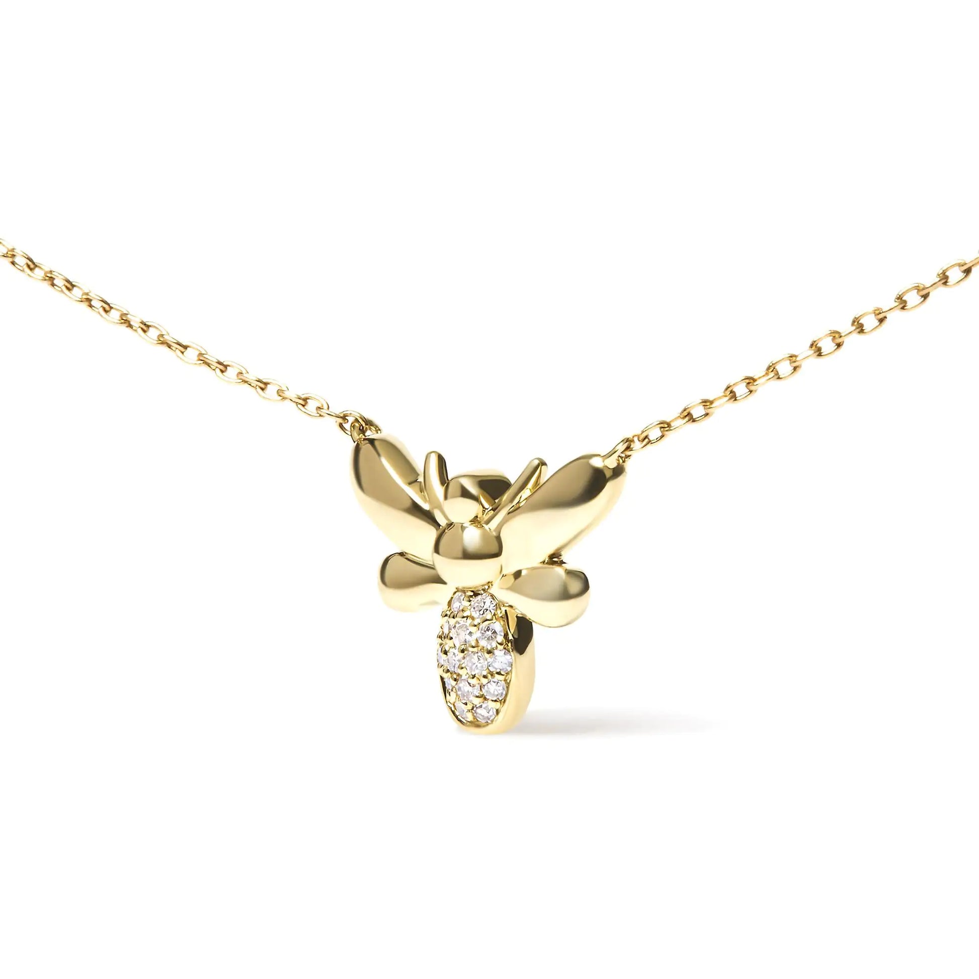 10K Yellow Gold Diamond Accented Bumble Bee Pendant 18" Inch Necklace (H-I Color, I1-I2 Clarity) - Coeur Lumiere de tendresse