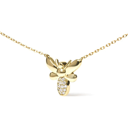 10K Yellow Gold Diamond Accented Bumble Bee Pendant 18" Inch Necklace (H-I Color, I1-I2 Clarity) - Coeur Lumiere de tendresse