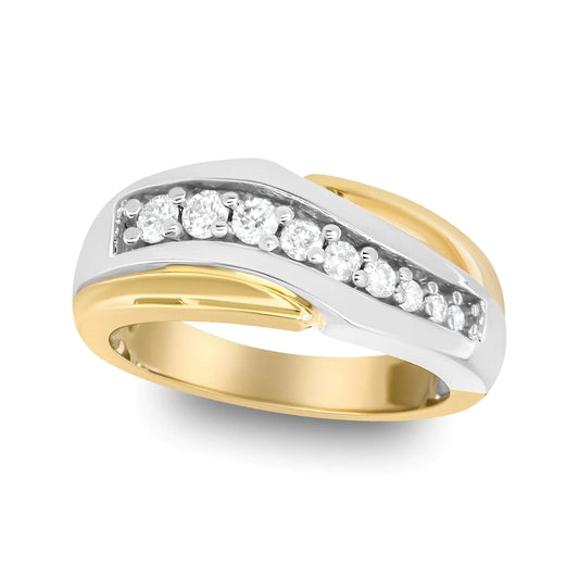 14K Yellow and White Gold 1/2 Cttw Round-Cut Diamond Classic Gent's Band (H-I Color, I1 Clarity) - Size 10 - Coeur Lumiere de tendresse