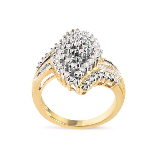 10K Yellow Gold 1.0 Cttw Diamond Cluster and Halo Ring (H-I Color, SI2-I1 Clarity) - Coeur Lumiere de tendresse