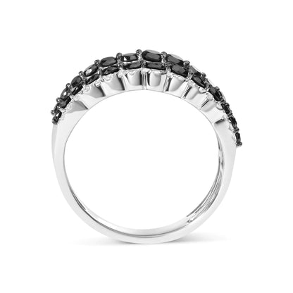 .925 Sterling Silver 1 3/4 Cttw Treated Black and White Alternating Diamond Multi Row Band Ring (Black / I-J Color, I2-I3 Clarity) - Coeur Lumiere de tendresse