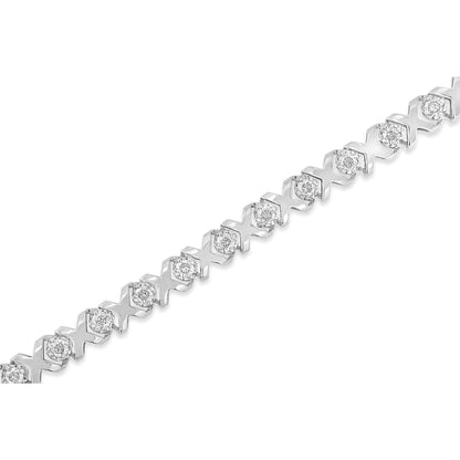 10k White Gold 2.00 Cttw Round-Cut Diamond "XOXO" Link 7" Bracelet (I-J Color, I2-I3 Clarity) - Coeur Lumiere de tendresse