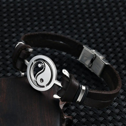 2021 Fashion Jewelry Stainless Steel Tai Chi Yin Yang Fish Leather Bracelet - Coeur Lumiere de tendresse