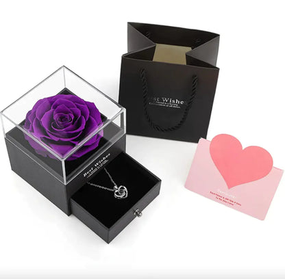 Acrylic Preserved Rose Jewelry Gift Box - Coeur Lumiere de tendresse