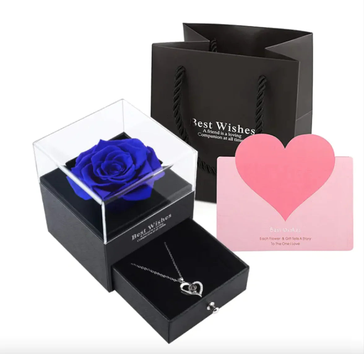 Acrylic Preserved Rose Jewelry Gift Box - Coeur Lumiere de tendresse