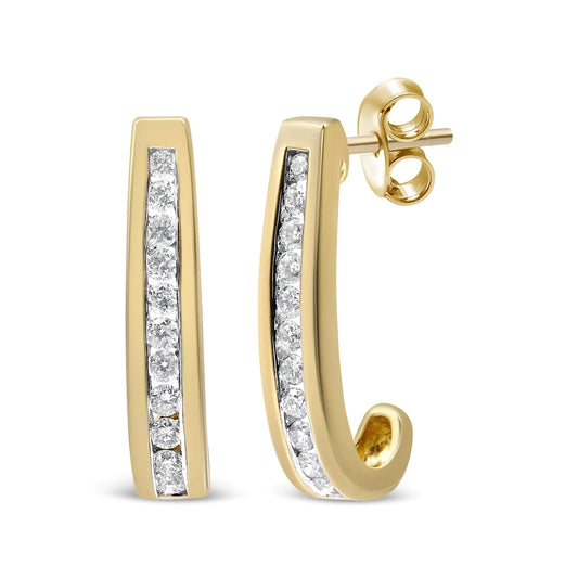 10K Yellow Gold 1/2 Cttw Channel Set Lab Grown Round Diamond J-Hoop Earrings (G-H Color, I1-I2 Clarity) - Coeur Lumiere de tendresse