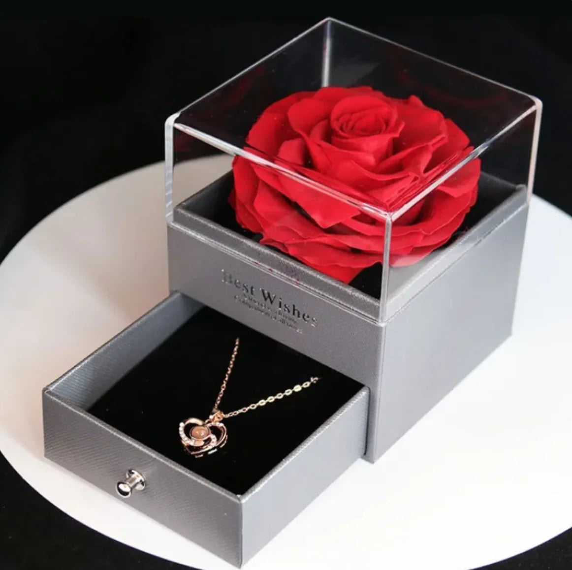 Acrylic Preserved Rose Jewelry Gift Box - Coeur Lumiere de tendresse