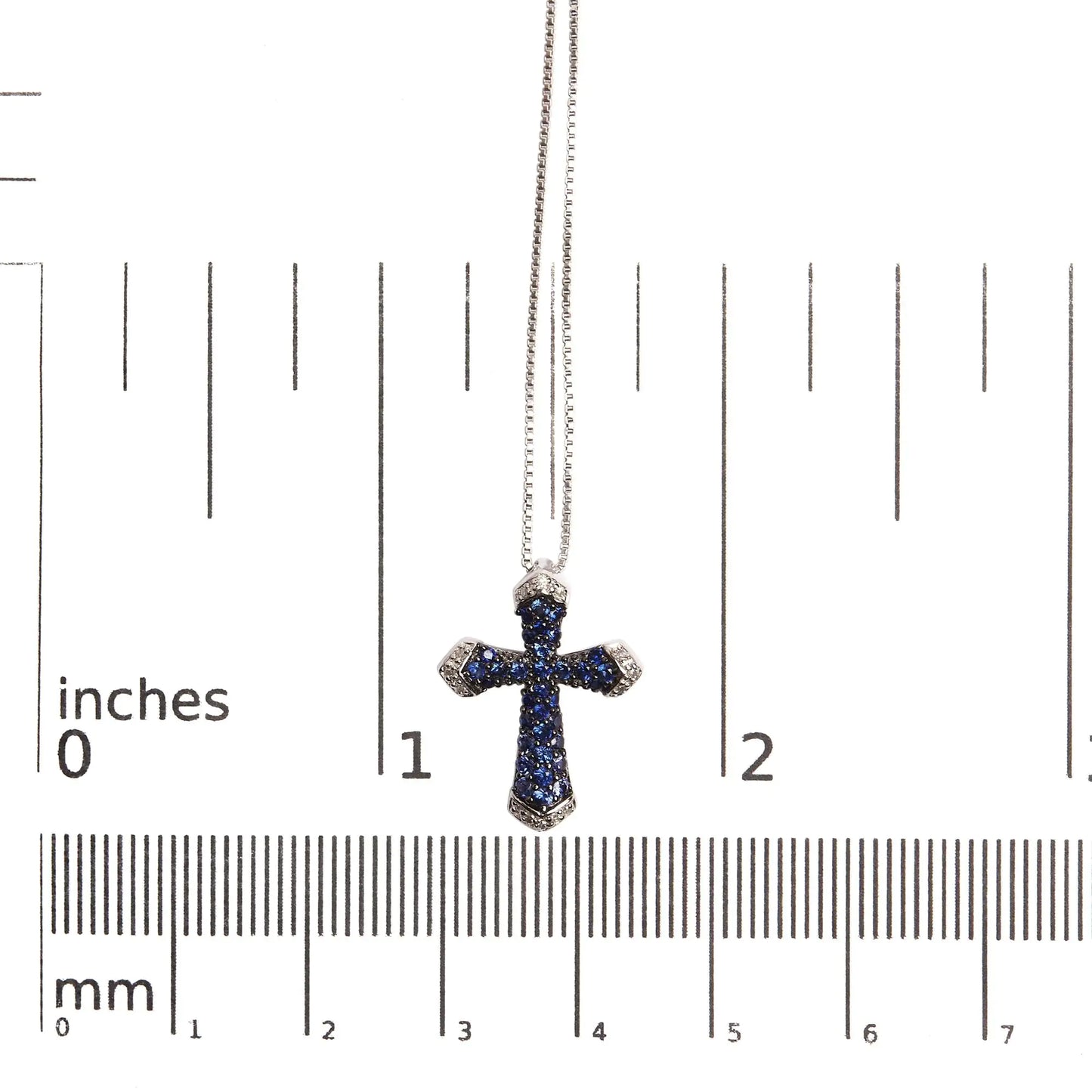 .925 Sterling Silver 3/4 Cttw Created Blue Sapphire and White Diamond Accent Cross Pendant Necklace - 18" Inches - Coeur Lumiere de tendresse