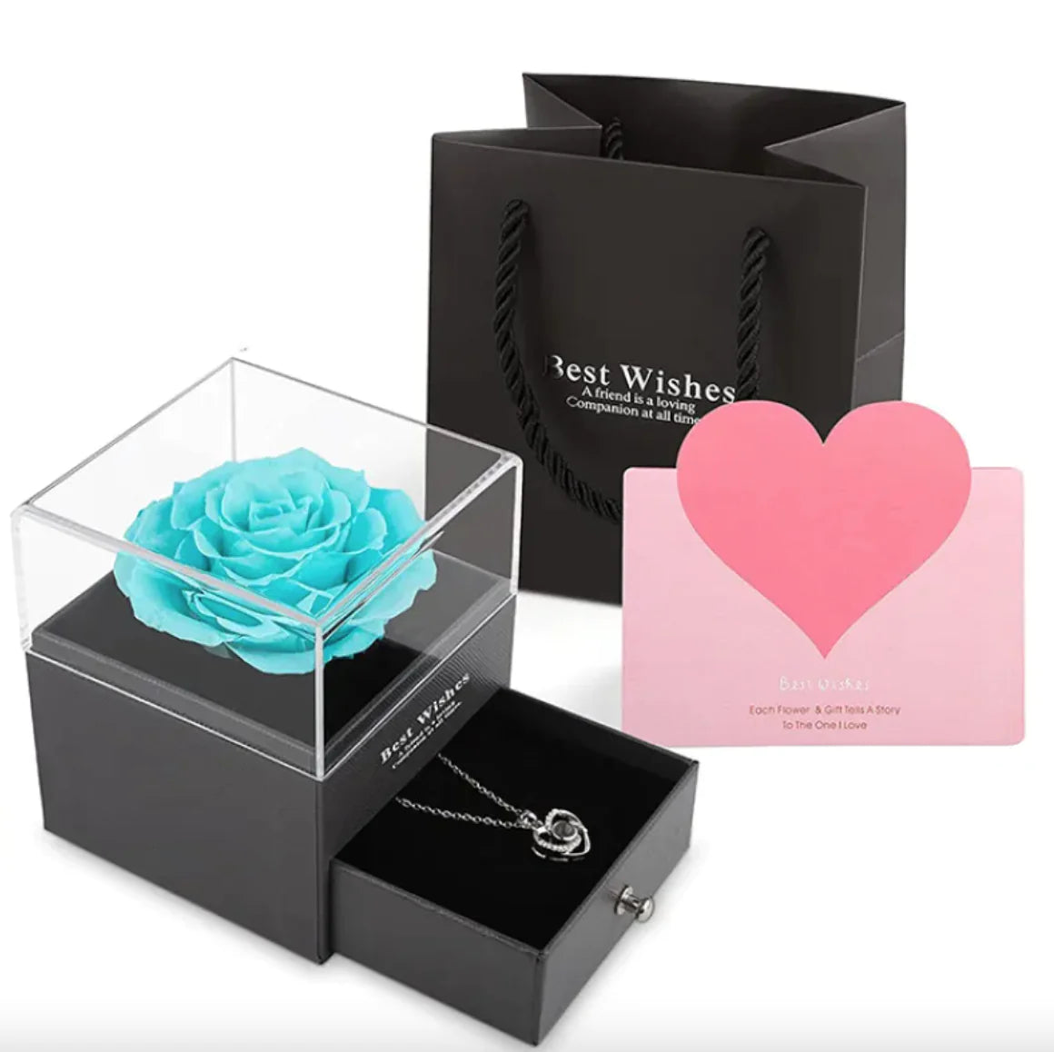 Acrylic Preserved Rose Jewelry Gift Box - Coeur Lumiere de tendresse