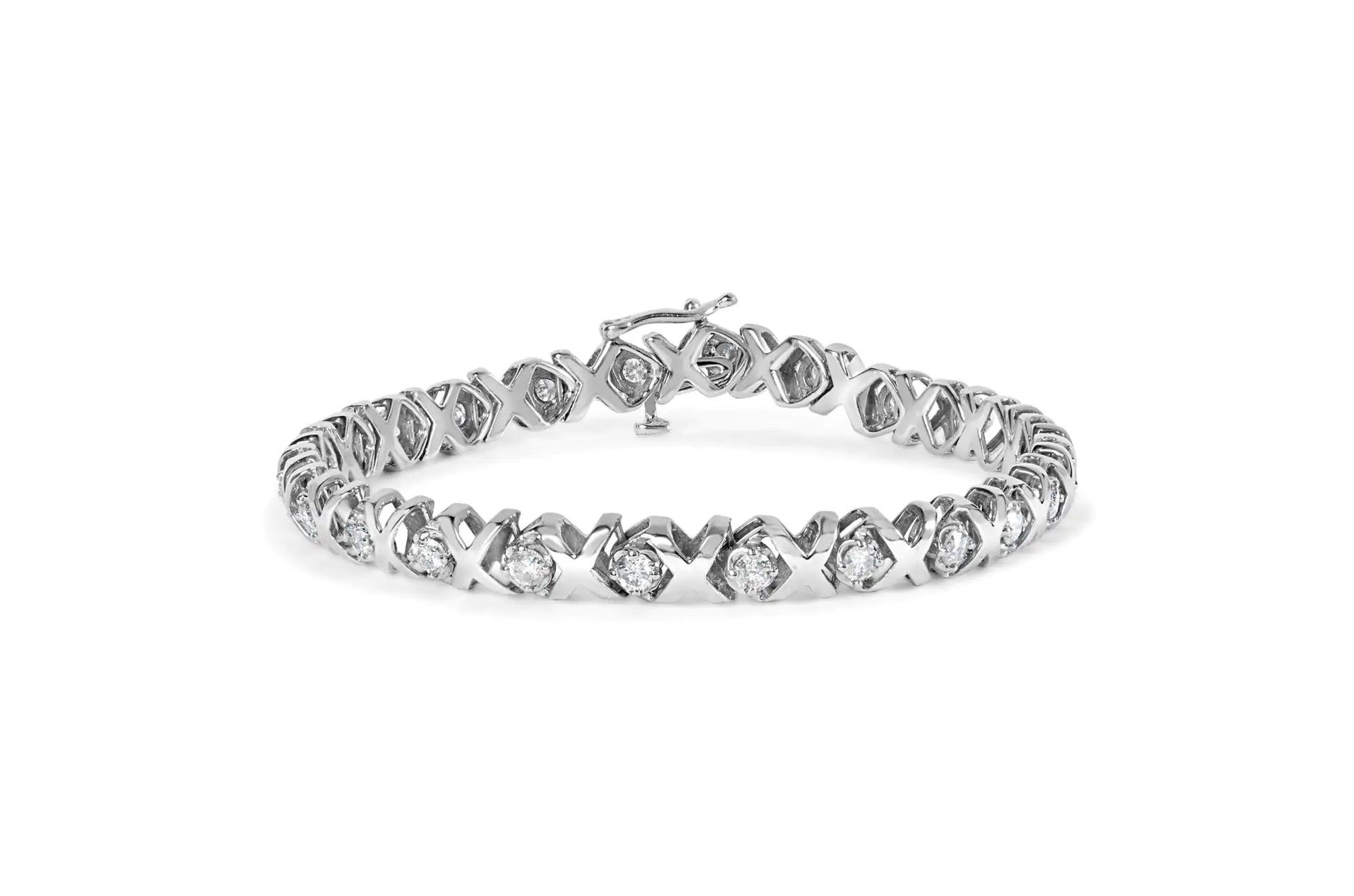 10k White Gold 2.00 Cttw Round-Cut Diamond "XOXO" Link 7" Bracelet (I-J Color, I2-I3 Clarity) - Coeur Lumiere de tendresse