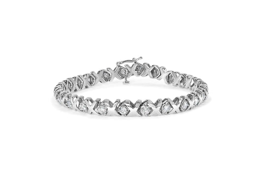 10k White Gold 2.00 Cttw Round-Cut Diamond "XOXO" Link 7" Bracelet (I-J Color, I2-I3 Clarity) - Coeur Lumiere de tendresse