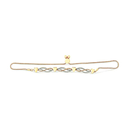 14K Yellow Gold Plated .925 Sterling Silver 1/10 Cttw Diamond Wave and Hearts Bolo Bracelet (I-J Color, I2-I3 Clarity) - 4"-10" Adjustable - Coeur Lumiere de tendresse