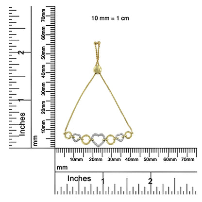 10K Yellow Gold over .925 Sterling Silver 1/10 Cttw Round-Cut Diamond Heart-Link Adjustable Bolo Bracelet (H-I Color, I2-I3 Clarity) - 6"-9" Adjustable - Coeur Lumiere de tendresse