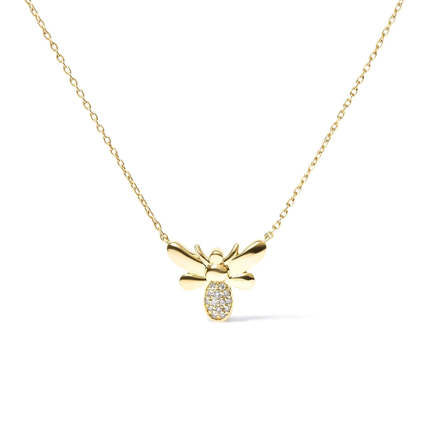 10K Yellow Gold Diamond Accented Bumble Bee Pendant 18" Inch Necklace (H-I Color, I1-I2 Clarity) - Coeur Lumiere de tendresse